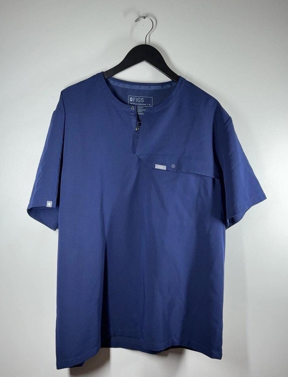 FIGS Scrub Top Mens XL Blue Technical Collection Snap Henley Pocket Stretch